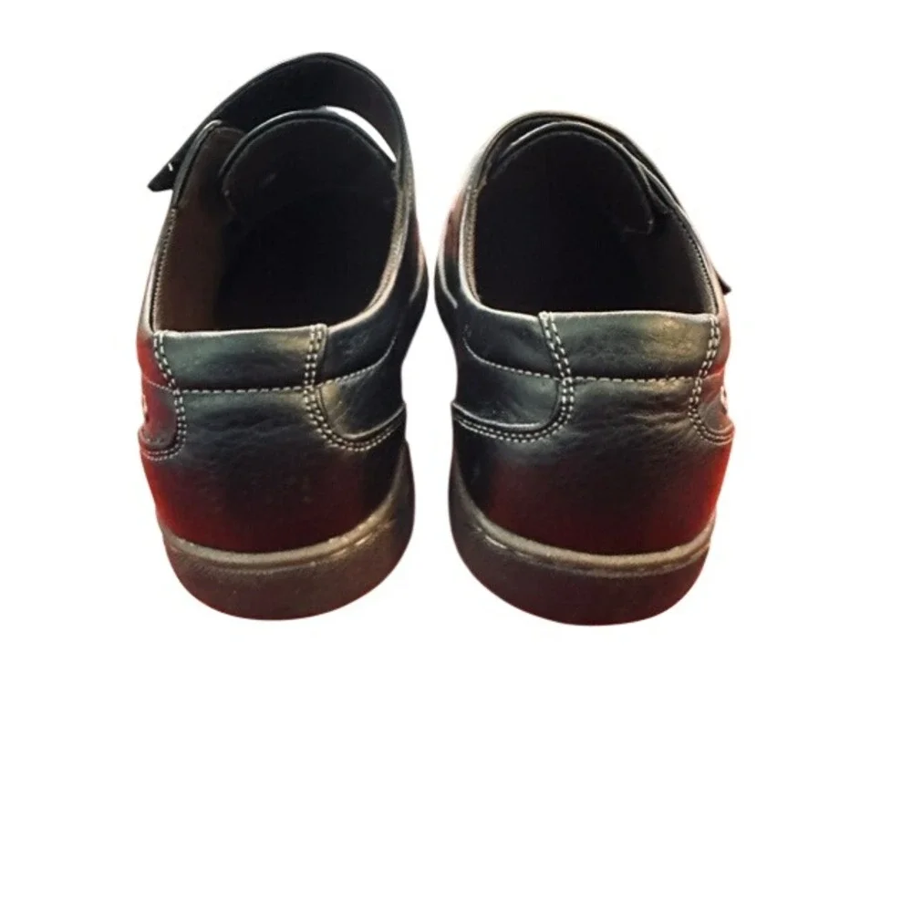 Pleasure Island Casuals Mens Black Pebbled Leather Hook Loop Loafers 10 W‎ 6376